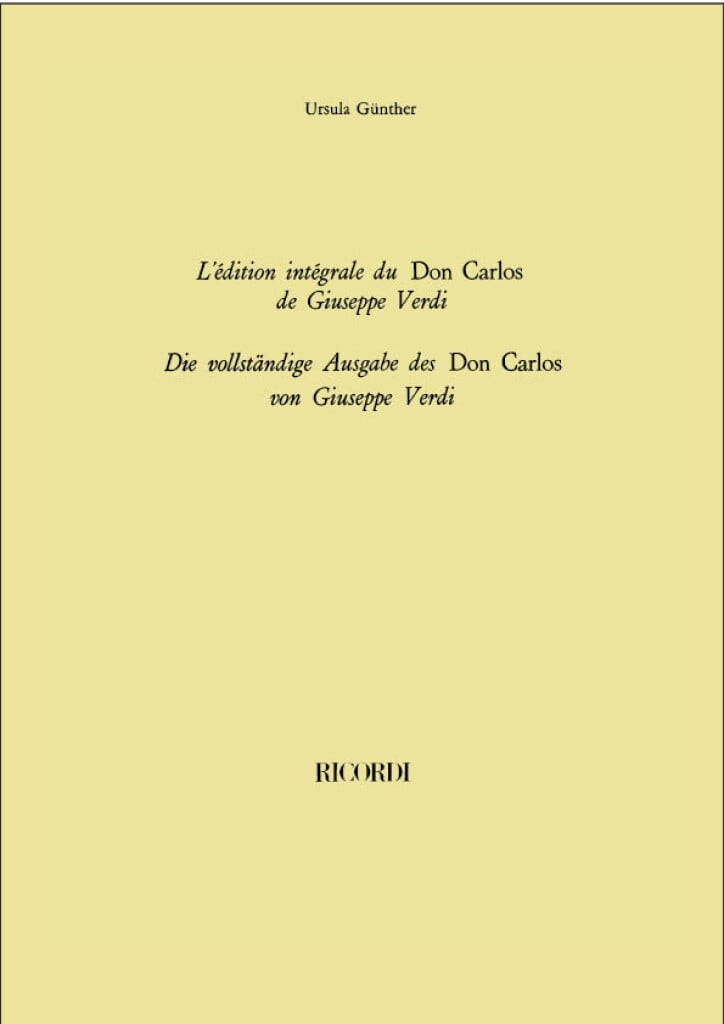 Don Carlos Di Verdi. Prefazione All'Ed. Integrale